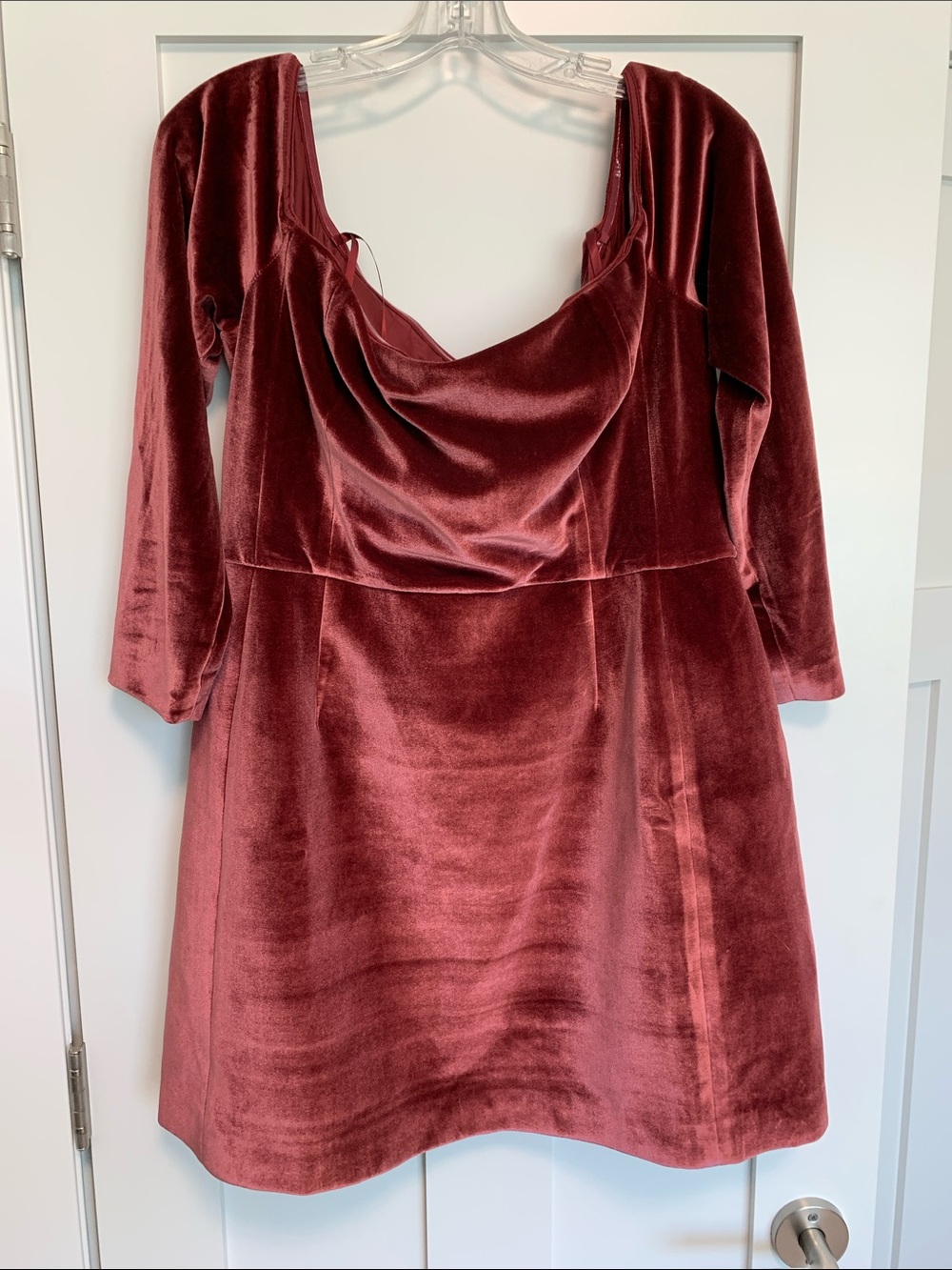 Hutch Velvet Long-Sleeve Dress in Burgundy Red